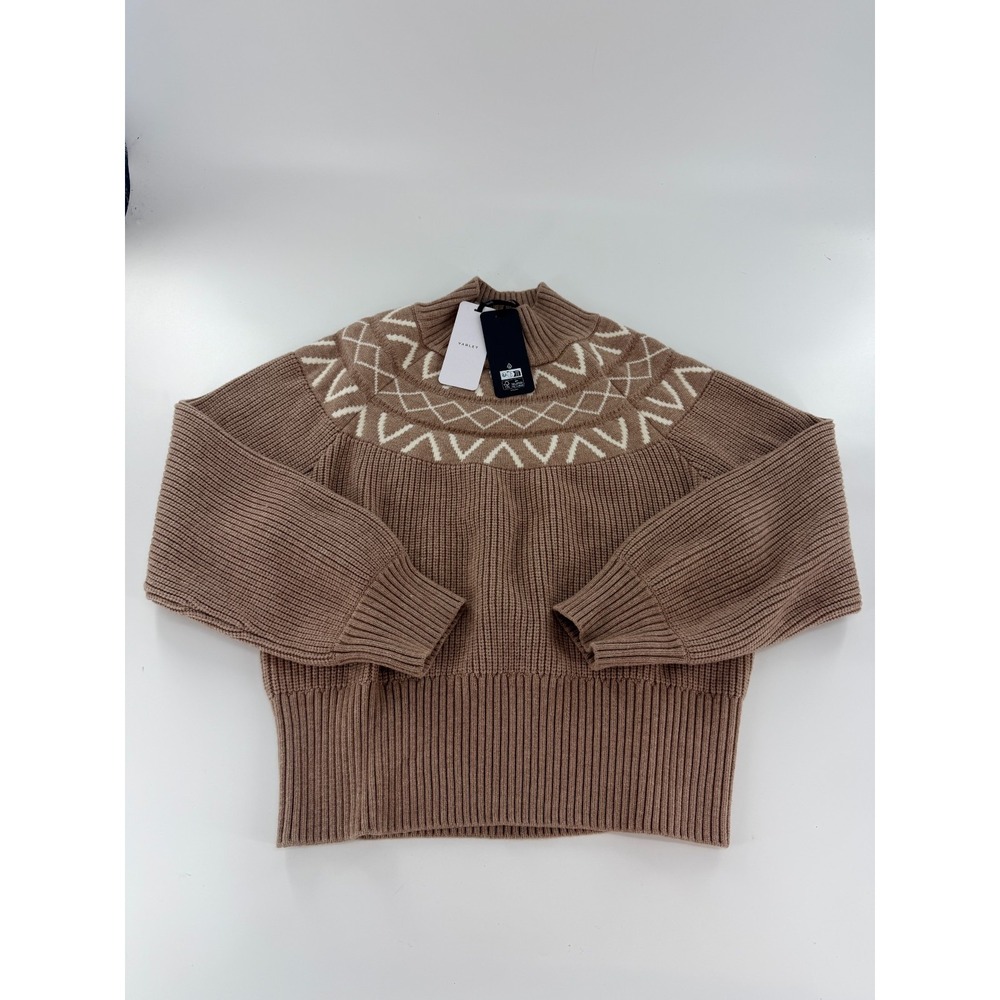 Varley Marcie Fairisle Yoke Knit Sweater Light Mocha Brown Womens Size L NWT